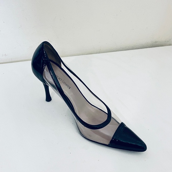 Giorgio Armani Black Patent Leather and PVC Stiletto Heel Size 38 (8)) - Picture 10 of 13